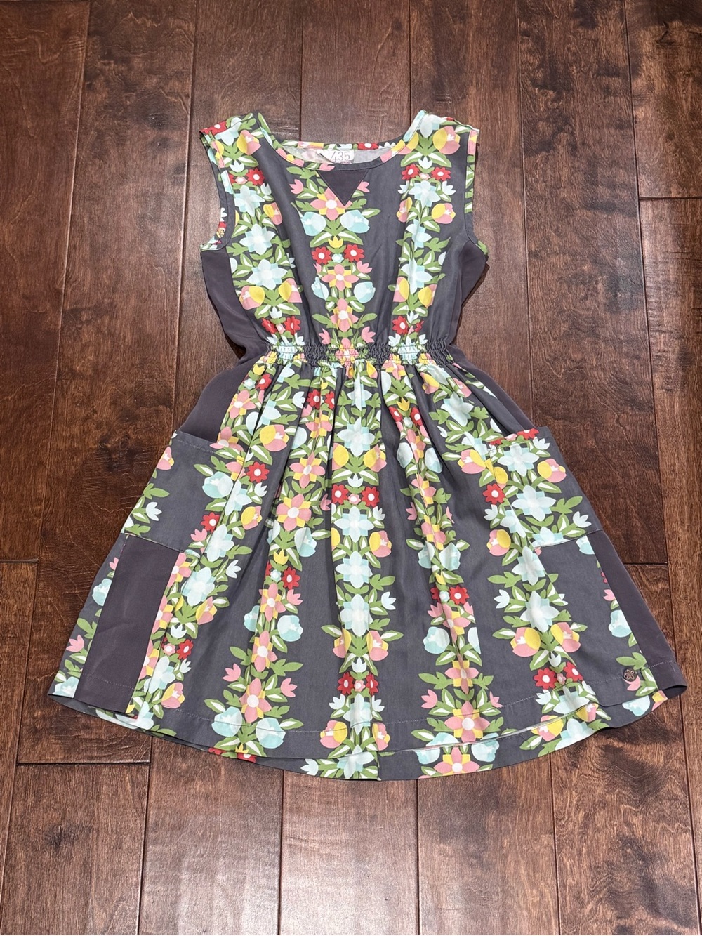 435 by Matilda Jane Tween - Gray Floral Dress with Pink Yellow Green - Size 10